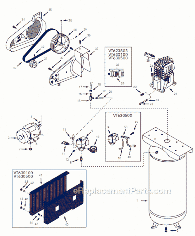 Page A Diagram and Parts List for VT619503 2001 Campbell Hausfeld Compressor